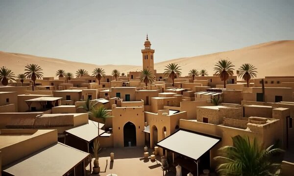 In the Arabian Desert There Is A Traditional Village. The Village Consists Of Mud Brick Buildings With Thick Walls And Small Windows. 4k video