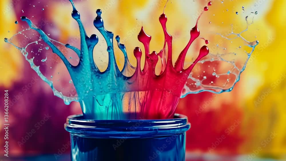 Aufkleber vibrant splash of blue and red paint creates dynamic patterns in colorful environment