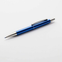 A Close-up of a Stylish Blue Ballpoint Pen on a White Surface