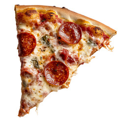 Delicious pepperoni pizza slice on a food photography close-up view on a transparent background