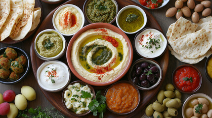 Middle Eastern Mezze Platter With Hummus