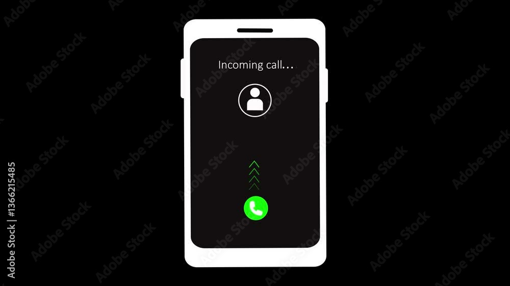 Poster incoming call with accept and decline option animation on alpha channel. talking call screen phone c
