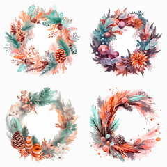 Four wreaths with different colors and designs