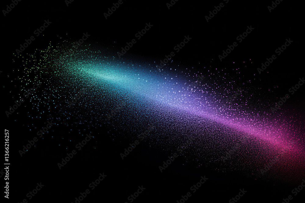 Poster abstract colorful light beam with particle dust on a black background for design