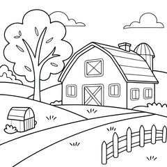 Farm house coloring page for kids