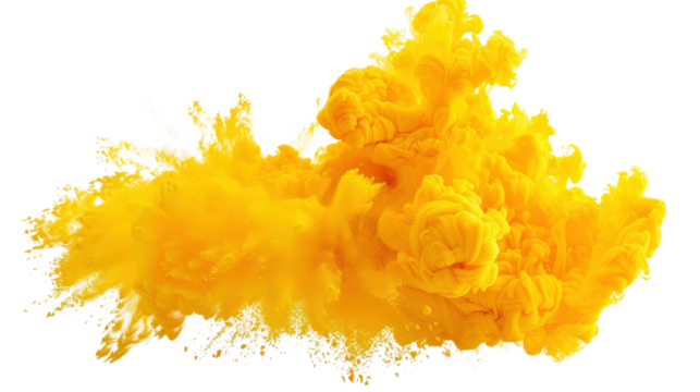 Yellow ink cloud spreading on transparent background