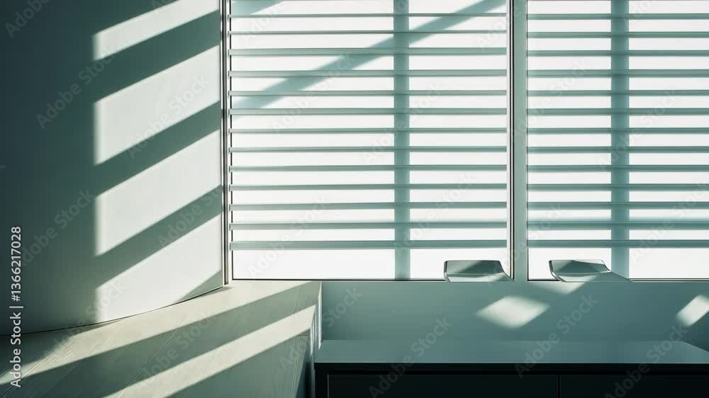 Aufkleber light and shadow interplay with blinds creating a serene atmosphere in a modern indoor space