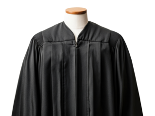 Black graduation gown on display for academic celebration events, cut out