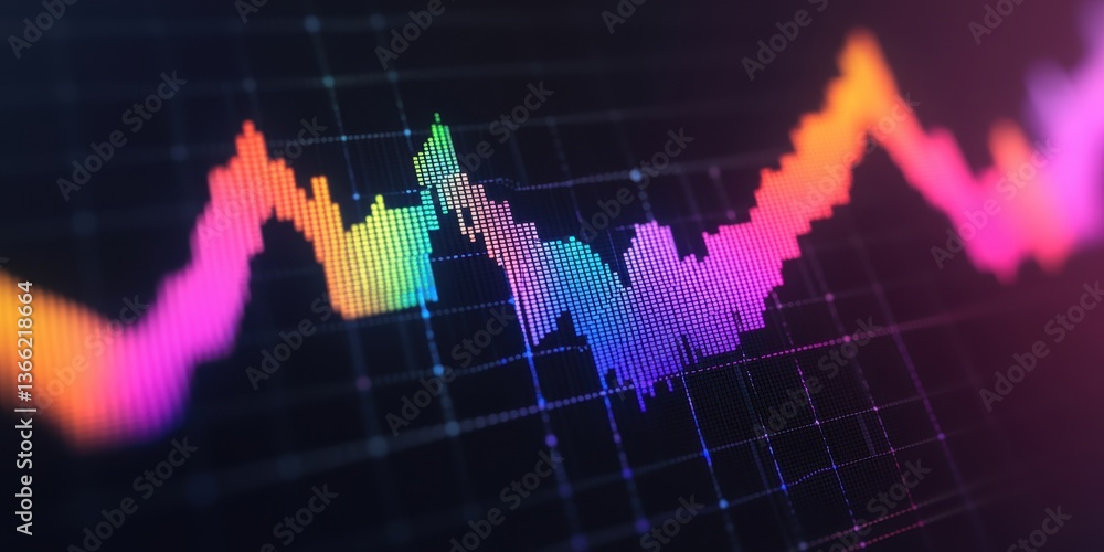 Poster abstract financial data visualization with vibrant trend lines showcasing growth patterns and fluctu