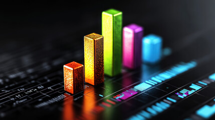 Abstract Colorful 3D Bar Graph Data Visualization on Dark Background