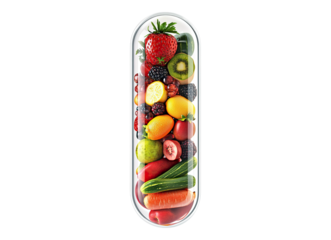 transparent capsule containing fresh fruits