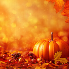 Autumn Harvest Pumpkin, Fall Leaves, and Festive Decorations
