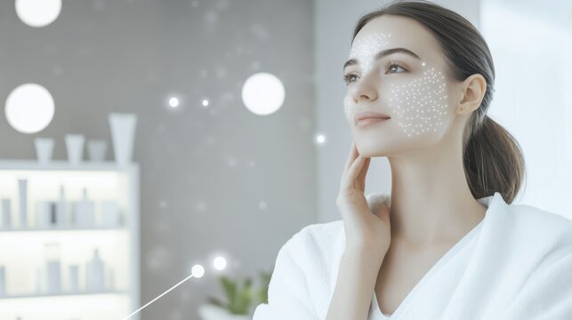 An AI powered system automating personalized skincare recommendations based on skin data, beauty salon with real-time skin analysis and AI-driven product suggestions, Beauty technology style