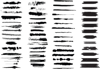 Black Ink Brush Stroke Set – Grunge Vector Lines, Paint Texture, Abstract Brushstroke Collection