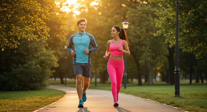 Casal praticando corrida em um parque