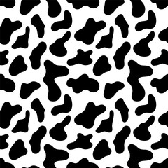 Cow skin seamless pattern. Black and white animal print, vector illusttration.
