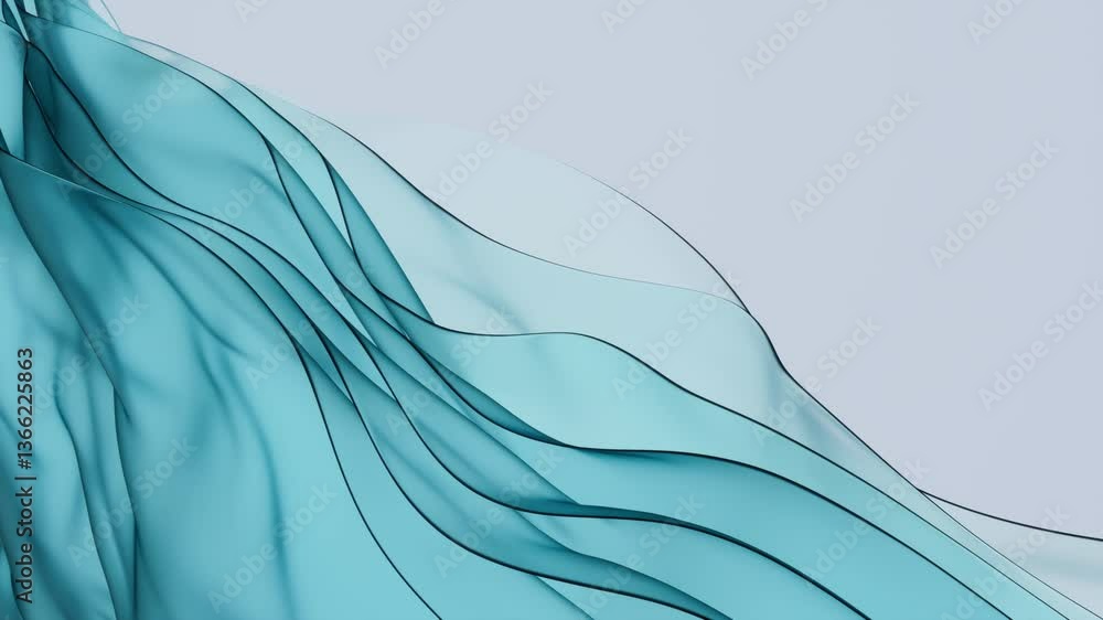 Poster flowing blue cloth in abstract 3d animation render, motion graphics background clip in 4k uhd video 