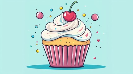 Delicious Cupcake on Teal Background