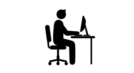 Minimalist Vector Silhouette of Person with Ergonomic Posture at Workstation for Stress Prevention