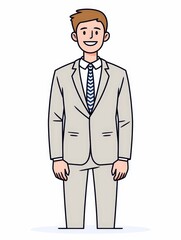 Cartoon businessman in suit and tie smiling confidently, symbolizing professionalism and success. Perfect for HR, recruitment, finance, and personal branding visuals.
