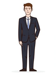 Obraz premium Cartoon man in suit confident pose Represents professionalism and trust use for corporate presentations finance websites and business materials