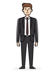 Obraz premium Cartoon illustration of a businessman in a suit against a white background representing corporate professionalism Ideal for business management and HR