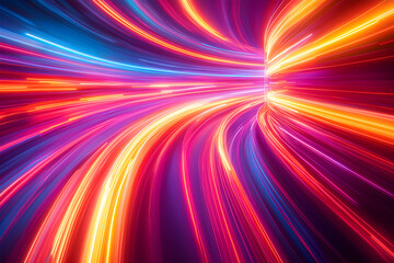 Obraz premium Bright neon light trails creating a dynamic abstract pattern in vibrant colors