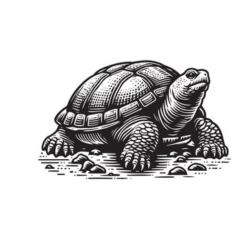 black and white tortoise on rocks clip art preview