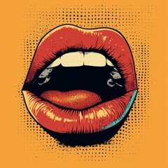 Obraz premium Woman's open lips as retro halftone collage elements for mixed media designs. Screaming mouth in a half-tone texture with a dotted pop art style. illustration of old grungepunk art templates