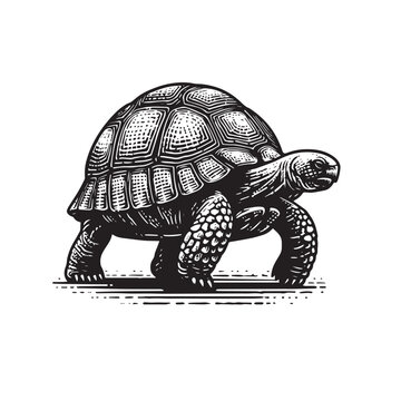 black and white tortoise walking clip art preview