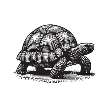 black and white tortoise walking clip art preview