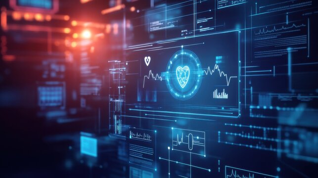 An AI powered system automating remote patient monitoring by analyzing real time health data and vital signs, futuristic AI-driven healthcare platform, Medical technology style