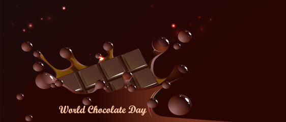 Chocolate and chocolate drops on brown background. A variant of the poster for the International Chocolate Day