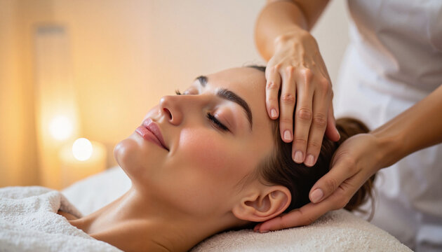 Relaxing scalp massage during hair treatment in warm lighting, tranquility