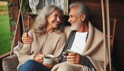 Obraz premium Senior portrait woman man couple happy retirement smiling love elderly lifestyle old together active healthy vitality hugging bonding romance having