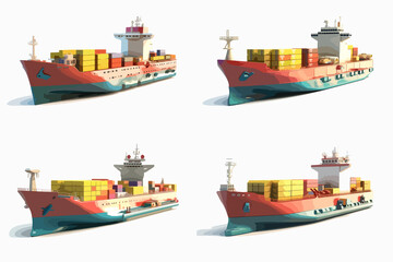 Four different colored ships are shown in a row