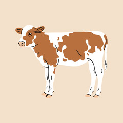 Flat style vector illustration of a calf. Cute and gentle design of a baby farm animal, drawn in a minimal and soft cartoon style. Ideal for farm-themed visuals, nature graphics, and educational use.