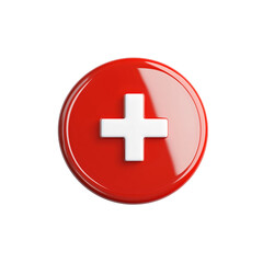 Obraz premium Red button with white cross shines brightly against a clean white background, symbolizing aid and medical assistance in emergency situations