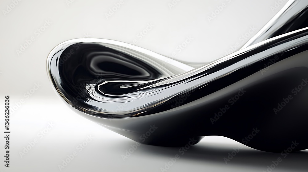 Aufkleber abstract black and white curvy shape with smooth lines and glossy reflections on a light background 