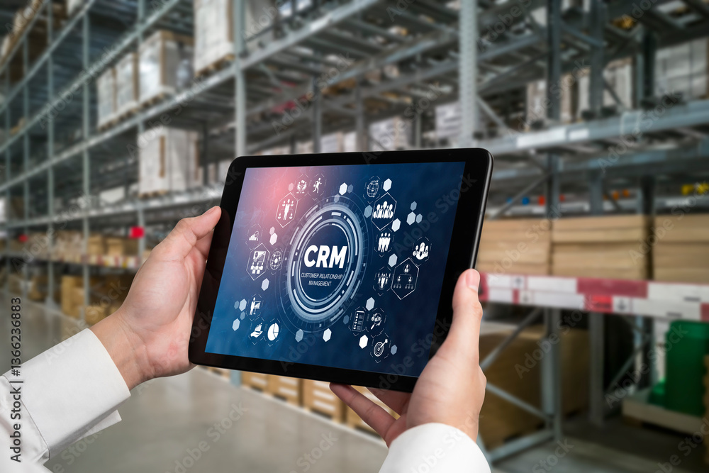 Poster customer relationship management system on modish computer for crm business and enterprise