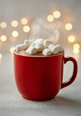 Warm Cup of Hot Cocoa With Marshmallows Against Bokeh Background in Cozy Setting