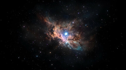 Obraz premium Vibrant Nebula In Deep Space With Numerous Stars And Cosmic Dust Cloud Lit By Intense Light In A Dark Background