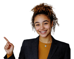 PNG Young businesswoman smiling pointing female finger.
