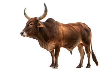 Brown Indian Bull with Horns, Single Zebu Bull Image, Indian Cattle Breed, Bovine Animal of India, Farm Bull Photography, Domestic Indian Cattle, Asian Bull Breed, Indian Livestock Photo, Brown.