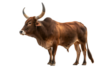 Brown Indian Bull with Horns, Single Zebu Bull Image, Indian Cattle Breed, Bovine Animal of India, Farm Bull Photography, Domestic Indian Cattle, Asian Bull Breed, Indian Livestock Photo, Brown.