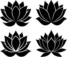 Lotus flower vectors collection black and white, Vector of cute flowers set design
