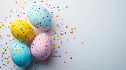Colorful Easter Eggs with Speckles on a Light Background