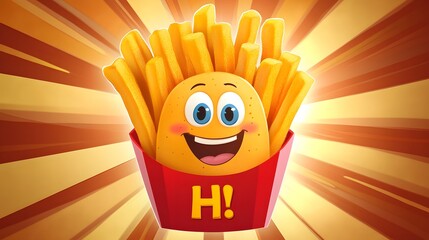 Vintage French Fries Cartoon Character for Fast Food Retro Designs