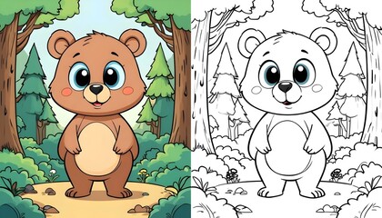 Cute bear coloring page for kids printable free download cartoon animal forest woodland activity fun drawing