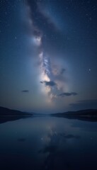 Fototapeta premium Night Sky Reflections Over Still Water at Dusk 